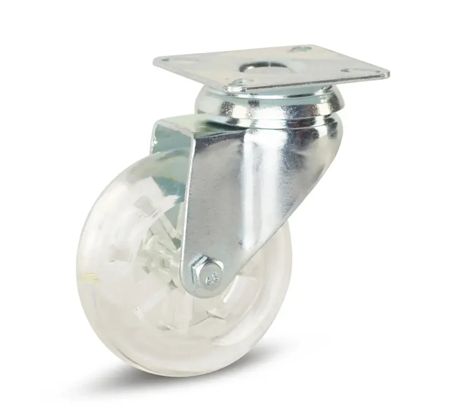 Transparent möbelhjul med topplatta - 75mm - 100kg