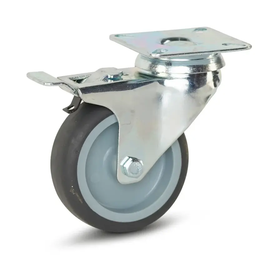 Möbelhjul bromsat med topplatta - 75 mm - 60 kg