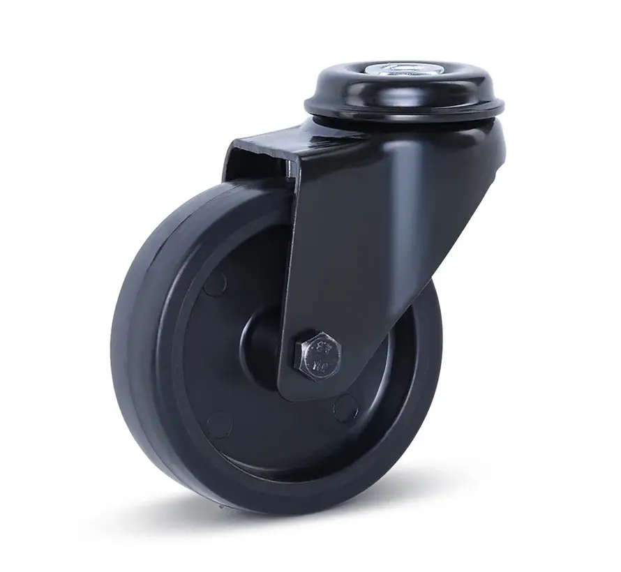 Möbelhjul svart med centralhål - 75 mm - 60 kg