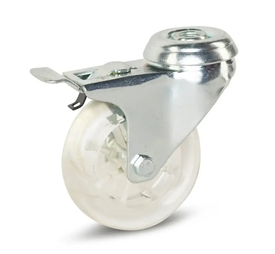 Transparent möbelhjul bromsat med centralhål - 75mm - 100kg