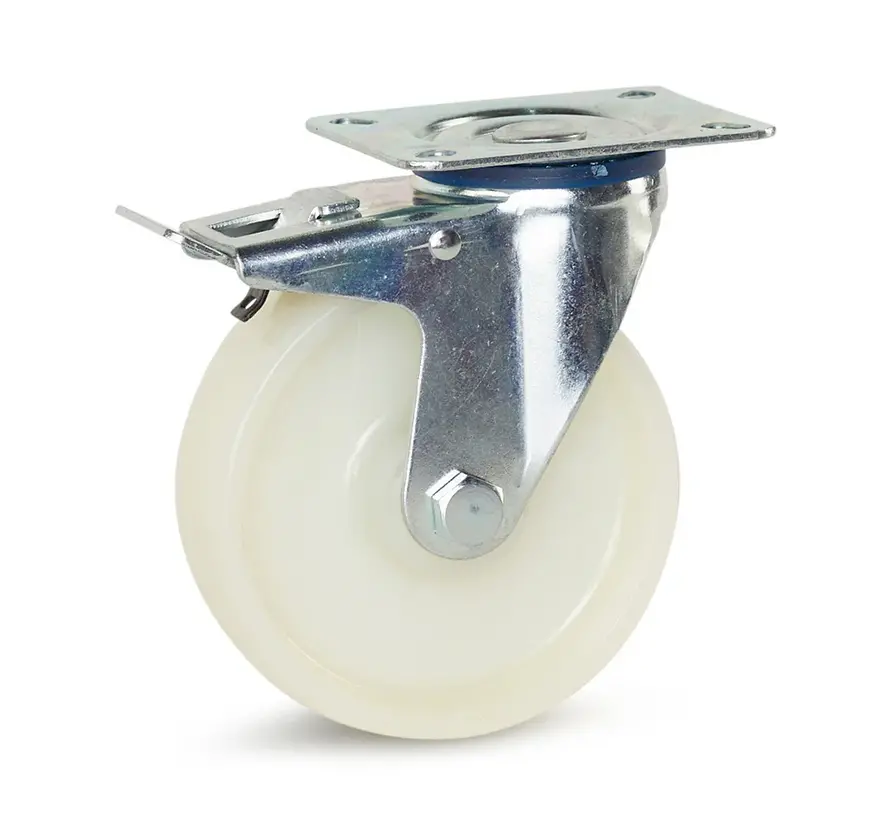 Svängbart hjul i nylon bromsat med topplatta - 125 mm - 250 kg