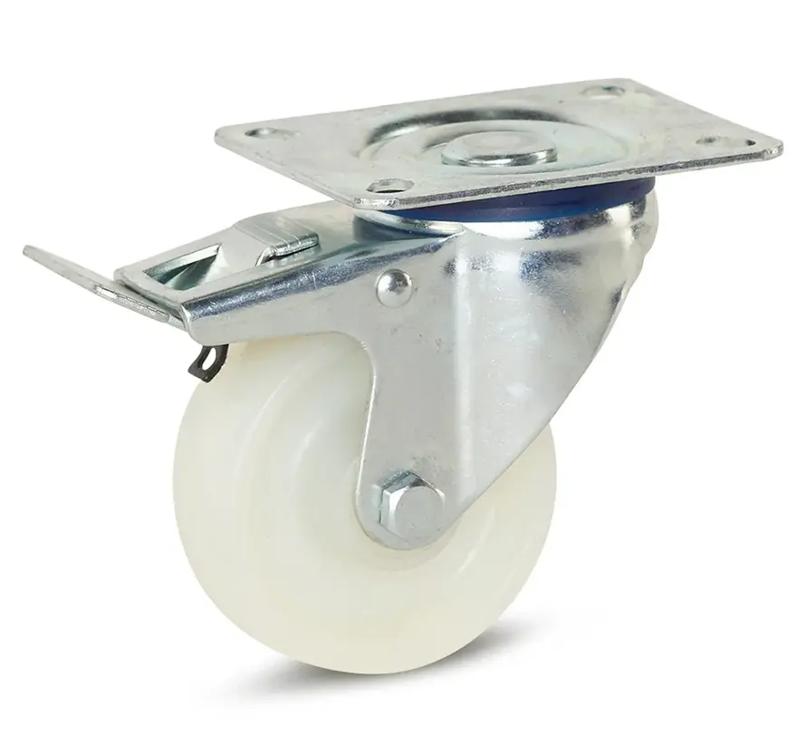 Svängbart hjul i nylon bromsat med topplatta - 80 mm - 150 kg