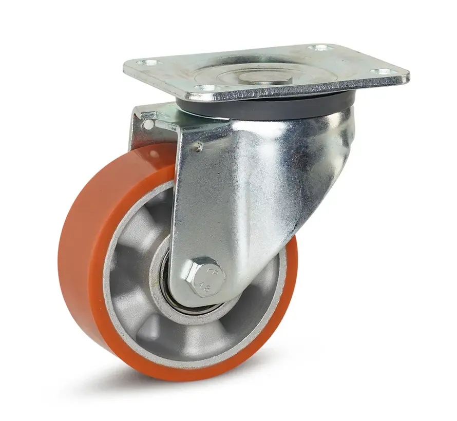 PU-långfärdigt länkhjul med topplatta - 125 mm - 500 kg