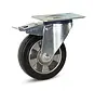 Svart elastiskt gummi svängbart hjul bromsat med topplatta - 150mm - 330kg