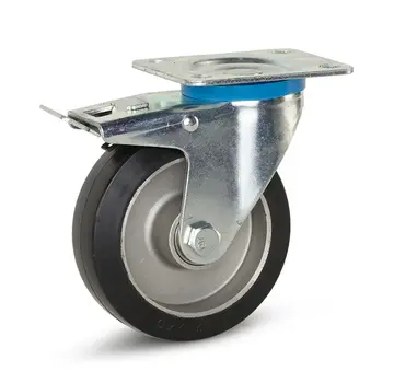 MESO Svart elastiskt gummi svängbart hjul bromsat med topplatta - 125mm - 300kg