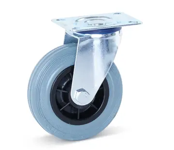 MESO Svängbart hjul i grått gummi med topplatta - 125 mm - 120 kg - Märkfritt