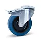 Blå elastiskt gummi svängbart hjul bromsat med centralt hål - 125mm - 180kg