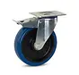 Blå elastiskt gummi länkhjul bromsat med topplatta - 200mm - 350kg