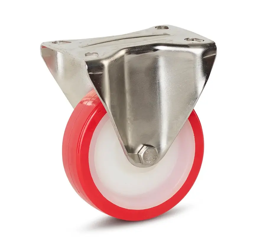Fast länkhjul i rostfritt stål, PU - 100 mm - 180 kg