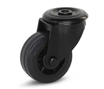 MESO Svängbart hjul i svart gummi med centralt hål - 80 mm - 60 kg