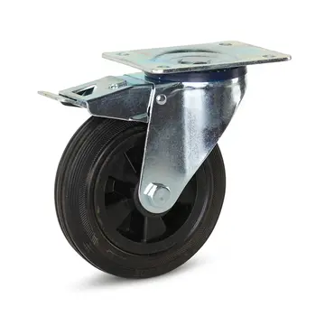 MESO Svängbart gummihjul bromsat med topplatta - 160 mm - 140 kg