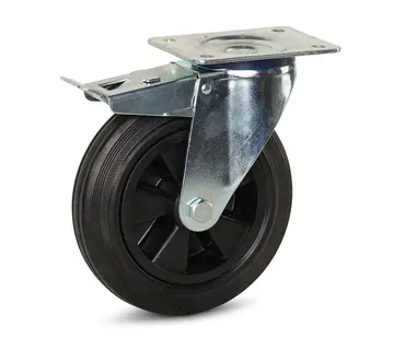 MESO Svängbart gummihjul bromsat med topplatta - 200 mm - 180 kg