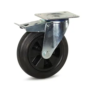 MESO Svängbart gummihjul bromsat med topplatta - 200 mm - 180 kg