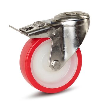 MESO PU rostfritt stålsvänghjul bromsat med centralt hål - 125mm - 220kg