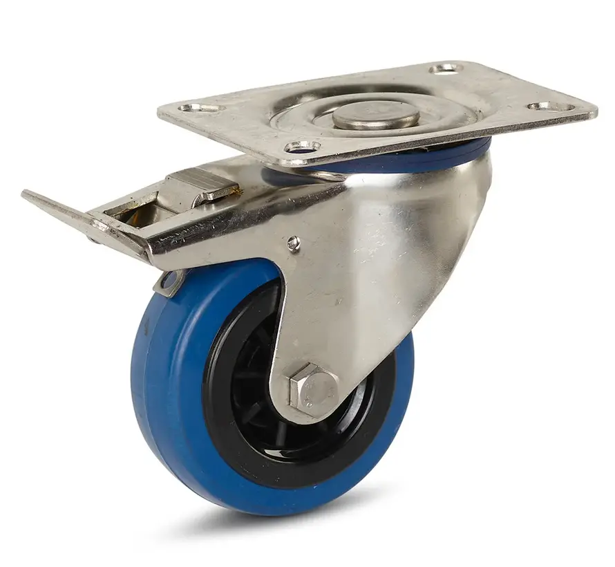 Elastiskt gummi rostfritt stål länkhjul bromsat med topplatta - 80mm - 80kg