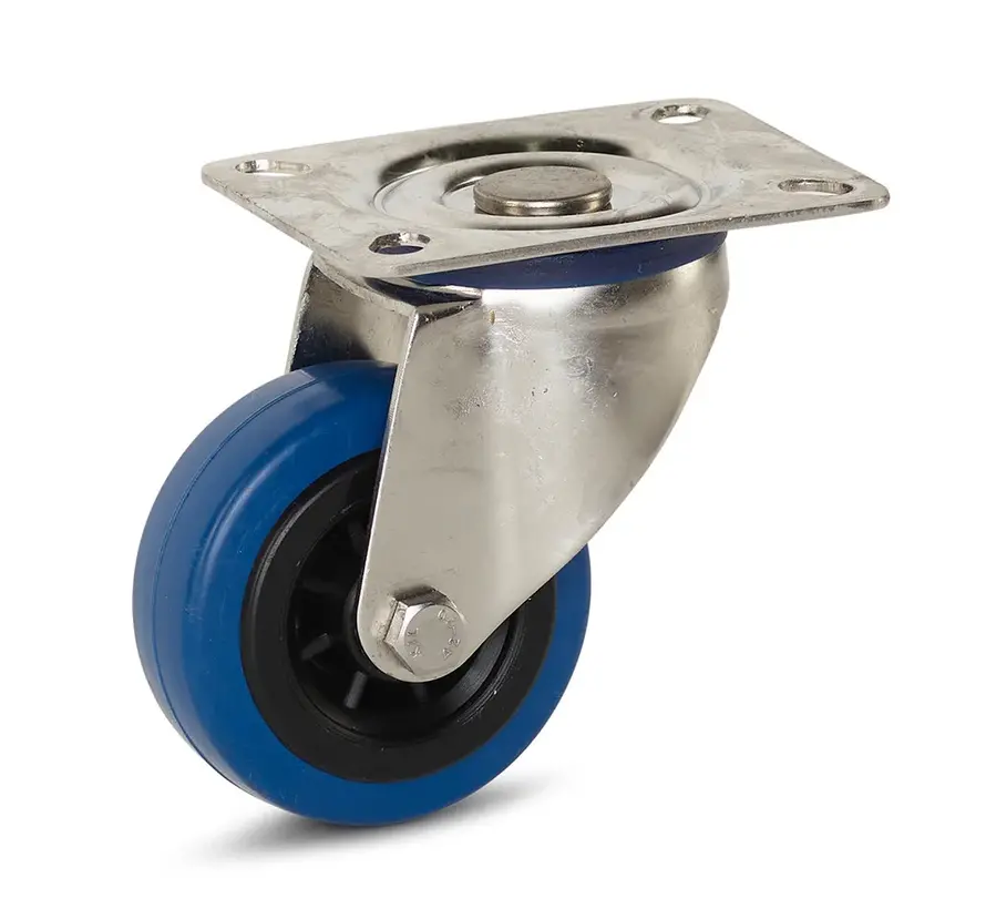 Länkhjul av elastiskt gummi i rostfritt stål med topplatta - 80mm - 80kg