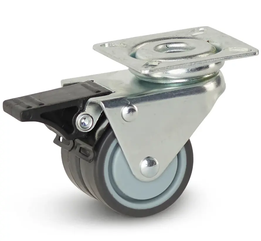 Dubbel länkhjul bromsat med topplatta - 50mm - 90kg