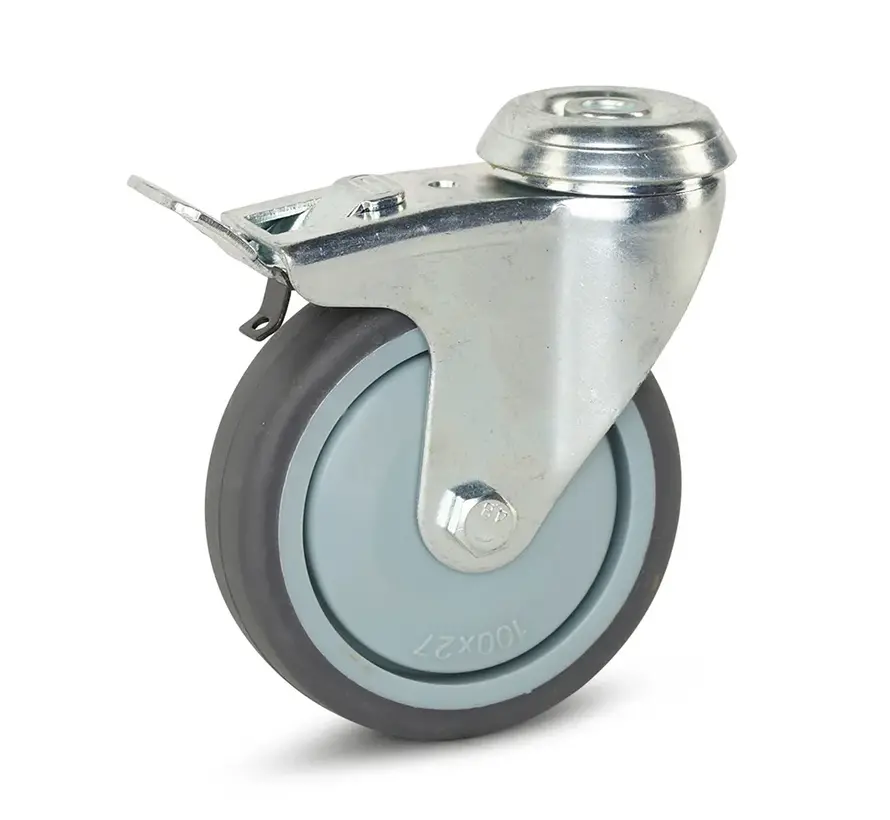 Vagn svängbart länkhjul bromsat med centralt hål - 100mm - 100kg