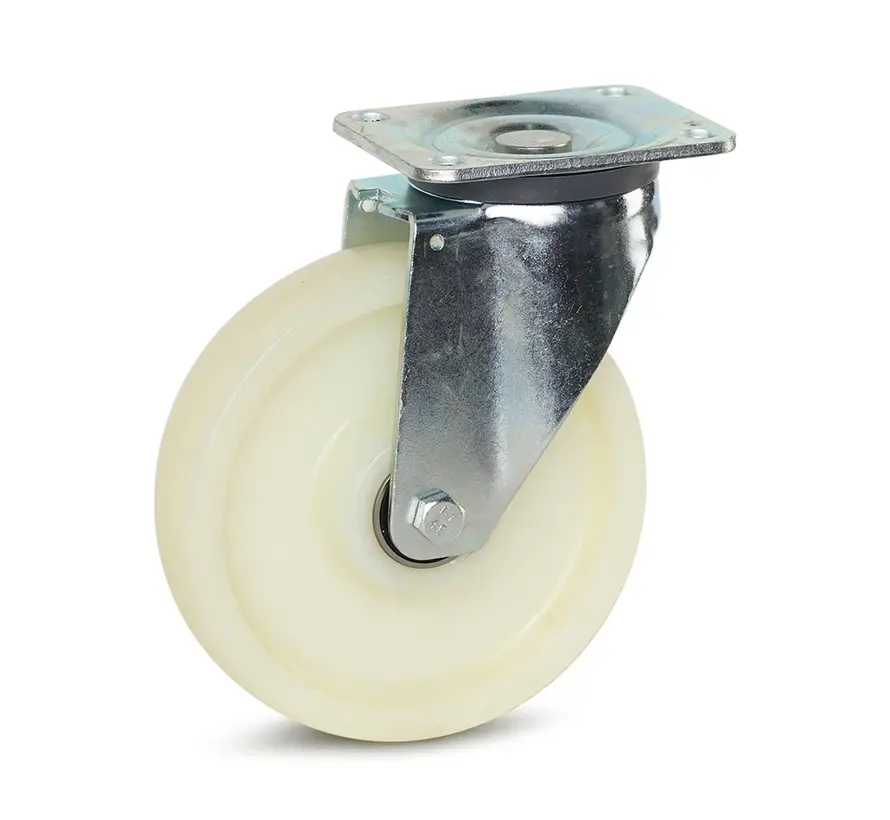 Tungt svängbart hjul i nylon med topplatta - 200 mm - 800 kg