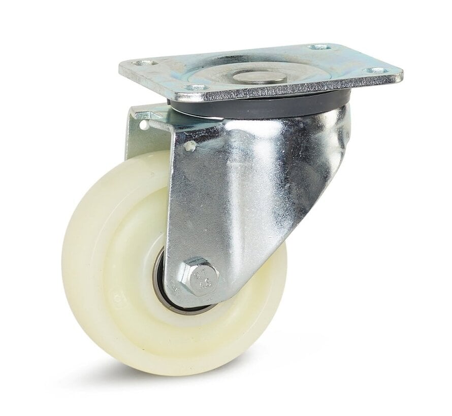 Tungt svängbart hjul i nylon med topplatta - 125 mm - 550 kg