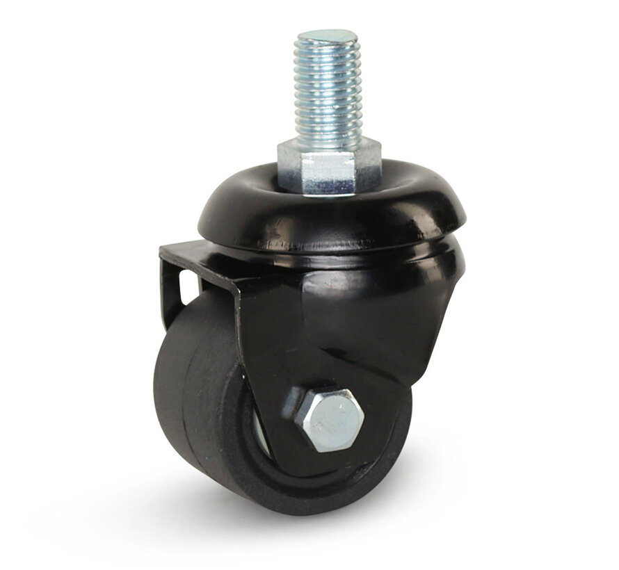 Gängat länkhjul i svart nylon för tung användning - 75 mm - 600 kg
