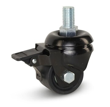 MESO Tungt svängbart hjul i svart nylon, bromsat med gänga - 50 mm - 300 kg