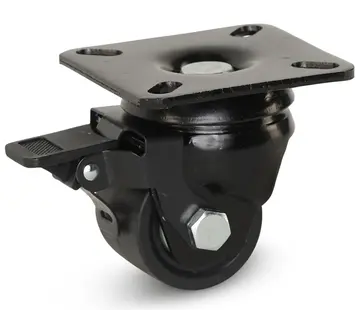 MESO Tungt svängbart hjul i svart nylon, bromsat med topplatta - 50 mm - 300 kg
