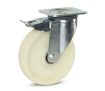 MESO Tungt svängbart hjul i nylon, bromsat med topplatta - 200 mm - 800 kg