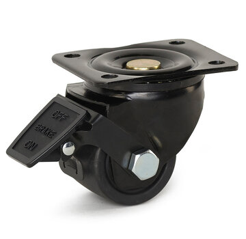 MESO Tungt svängbart hjul i svart nylon, bromsat med topplatta - 75 mm - 600 kg