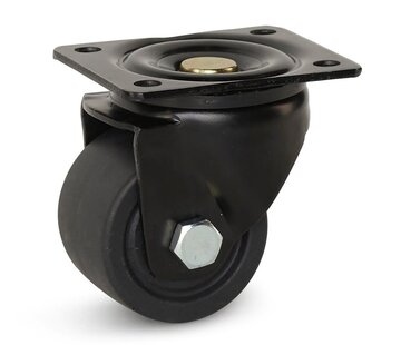 MESO Svårt svängbart hjul i svart nylon med topplatta - 75 mm - 600 kg