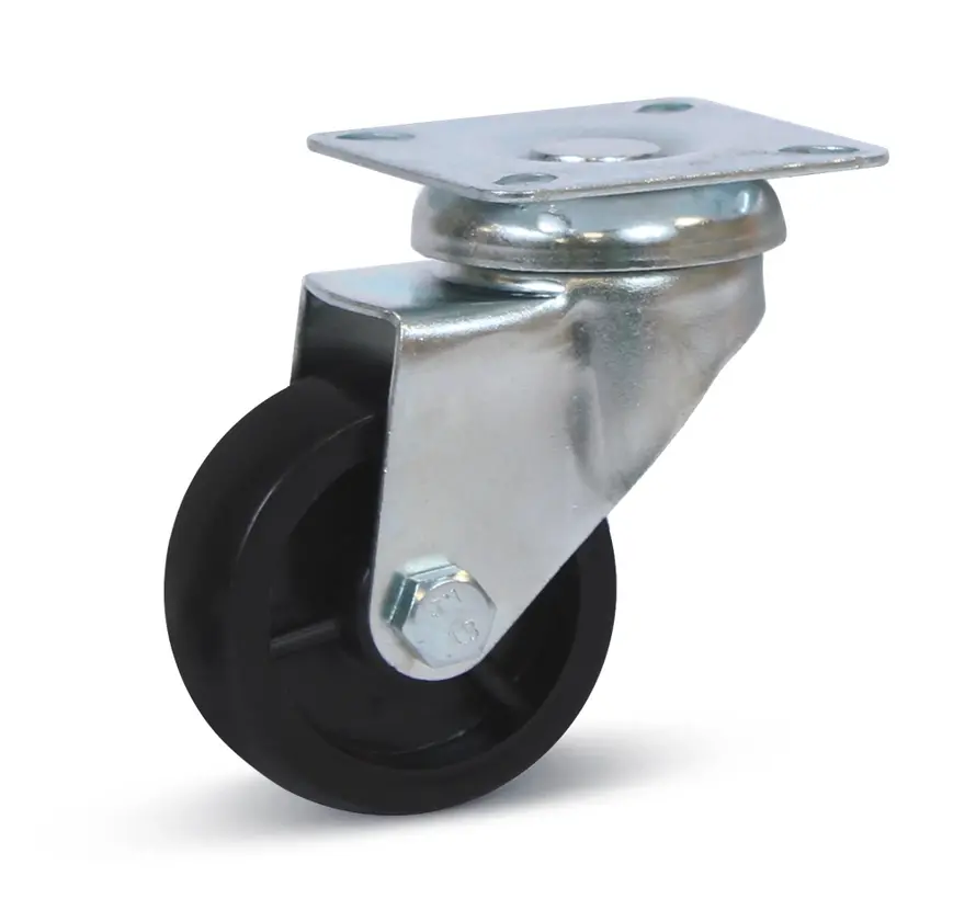 Svart PP länkhjul med topplatta - 50mm - 50kg