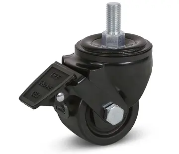MESO Tungt svängbart hjul i svart nylon, bromsat med gänga - 75 mm - 600 kg