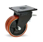 MESO Dubbel PU extra kraftigt länkhjul bromsat med topplatta - 200mm - 2200kg