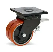 MESO Dubbel PU extra kraftigt länkhjul bromsat med topplatta - 150 mm - 1250 kg