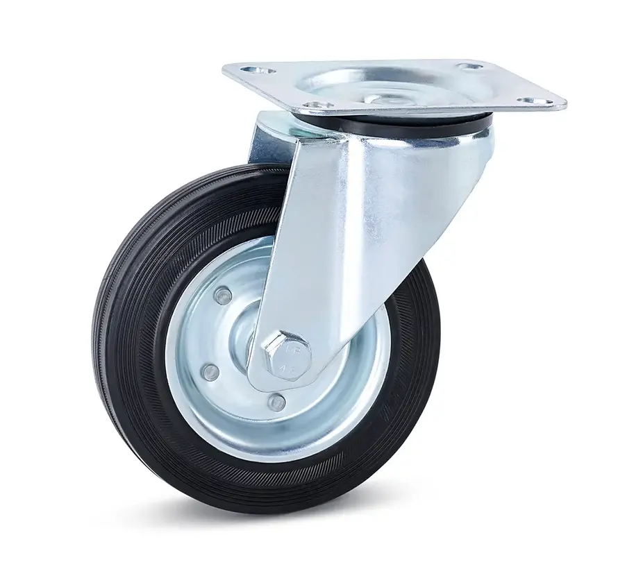 Luktfritt länkhjul av gummi med topplatta - 160mm - 200kg