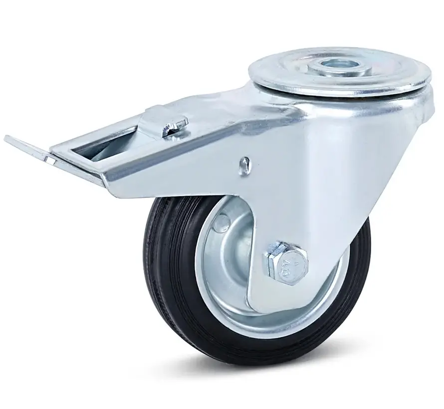 Luktfritt gummihjul bromsat med centralhål - 80mm - 80kg