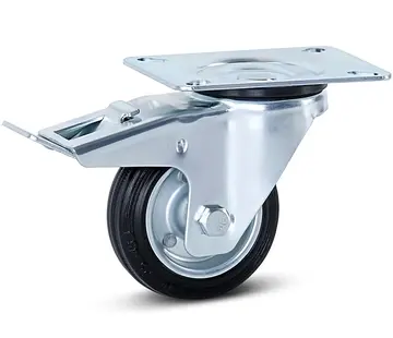 MESO Luktfritt svängbart gummihjul bromsat med topplatta - 80mm - 80kg