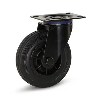 MESO Länkhjul i svart gummi med topplatta - 125 mm - 150 kg