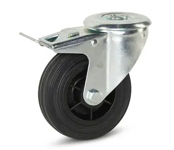 MESO Svängbart bromsat gummihjul med centralhål - 100mm - 100kg