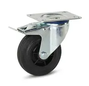 MESO Svängbart gummihjul bromsat med topplatta - 100mm - 100kg