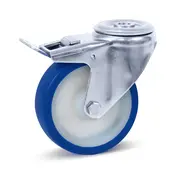 MESO Blå PU rostfritt stålsvänghjul bromsat med centralt hål - 100mm - 180kg