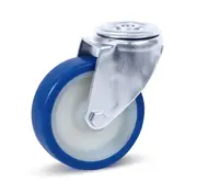 MESO Blå PU länkhjul i rostfritt stål med mitthål - 100 mm - 180 kg