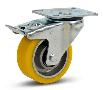 MESO PU tunga länkhjul bromsade med topplatta - 100mm - 350kg