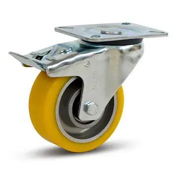 MESO PU tunga länkhjul bromsade med topplatta - 100mm - 350kg