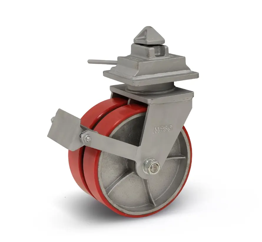 Bromsat containerhjul med topplatta - ISO - 300mm - 4500kg