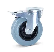 MESO Szary zestaw kołowy skrętny z gumy z hamulcem 125 mm - 120 kg - Bez smug