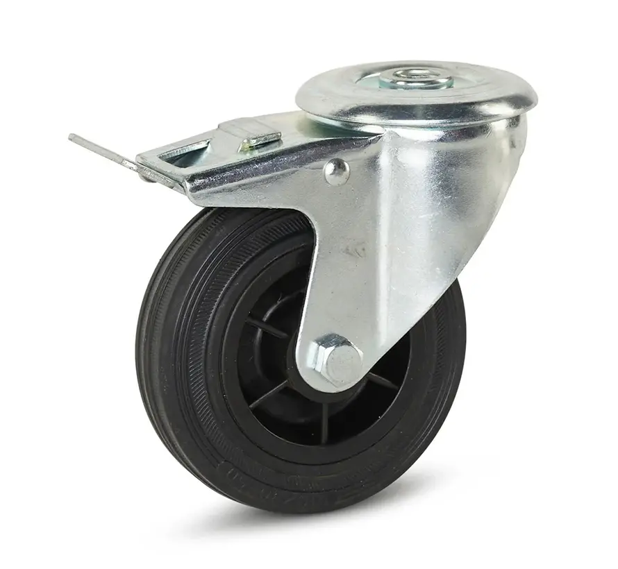 Zestaw kołowy skrętny z gumy z hamulcem 100 mm - RP6-100