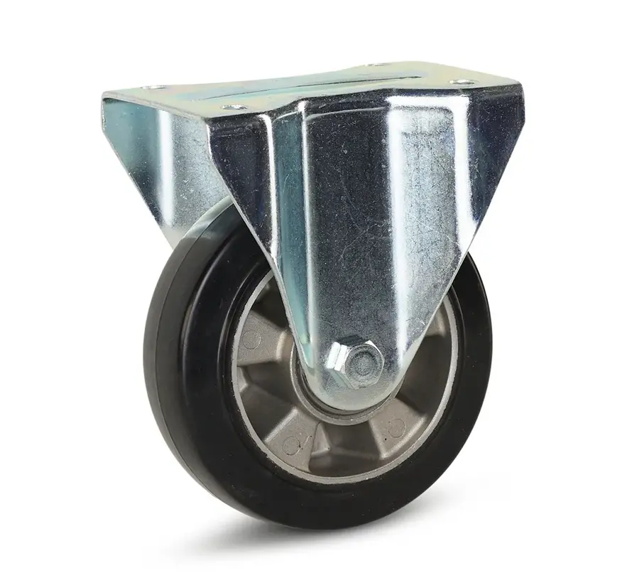 Zestaw kołowy stały z bieżnikiem z elastycznej gumy w kolorze czarnym 150 mm - RA2-150