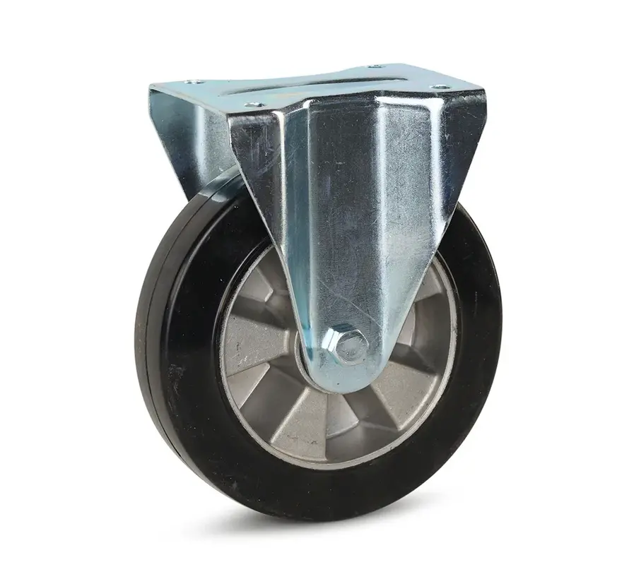 Zestaw kołowy stały z bieżnikiem z elastycznej gumy w kolorze czarnym 200 mm - RA2-200