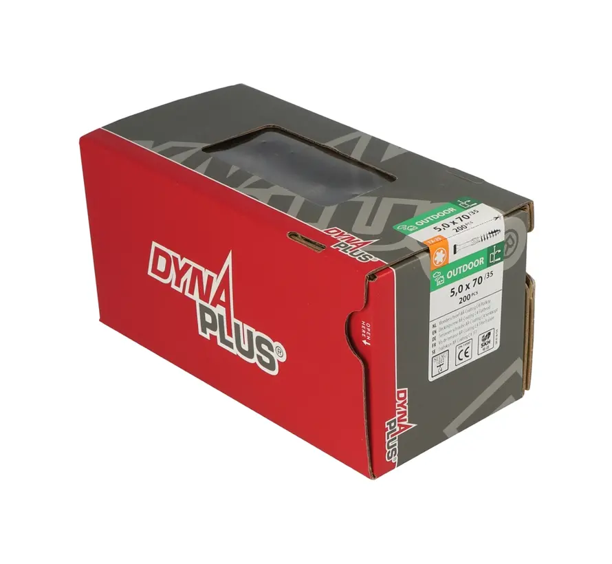 Dynaplus - Śruby Uni - Torx 25 z płaskim łbem - 5 x 70 mm - Powlekane AR - Gwint częściowy (200 sztuk)
